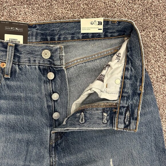 Levi's Women's 501 90s Jeans Size 24 x 30 Blue Distressed Mid Rise Loose NWT $98 - Picture 7 of 16